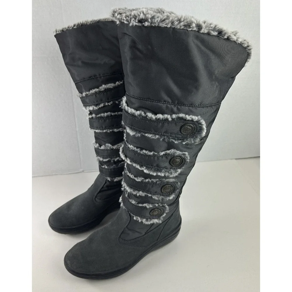 Pajar Women's Knee High Faux Fur Trim Boots Winter Snow Button Grey Size 39 US 8 - Picture 12 of 12